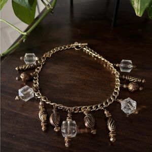 Vintage Necklace Choker Dabby Reid Gold Tone Chain Crystals Bronze Beads Charms
